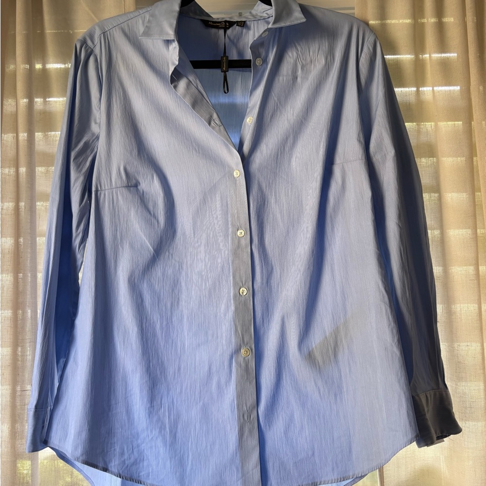 Massimo Dutti Striped Button Down Shirt Size 44 US 12 Tailored Cotton Poplin